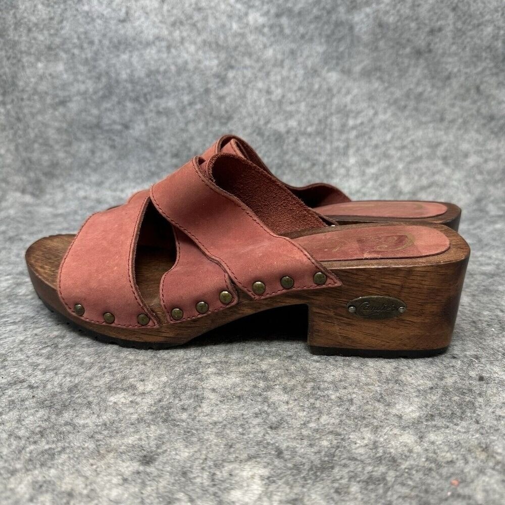 CANDIE'S Y2K Wood Sandals Womens Size 7 Chunky Suede Red Boho Bratz Boho Vtg